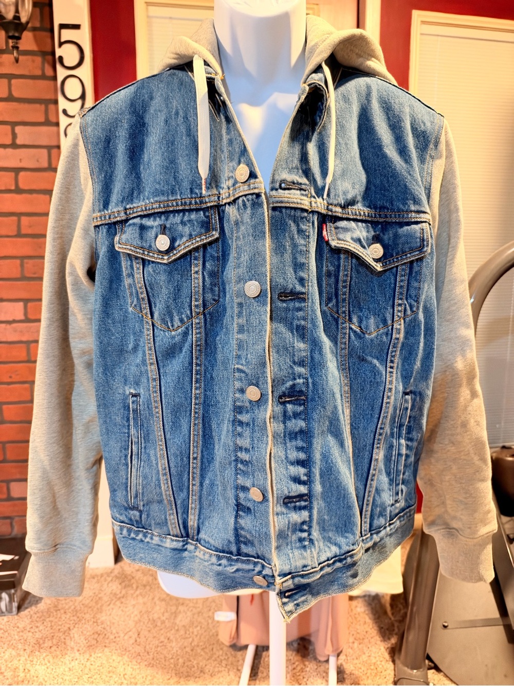 Levi's Blue Denim Jacket with Gray Hooded Sleeves